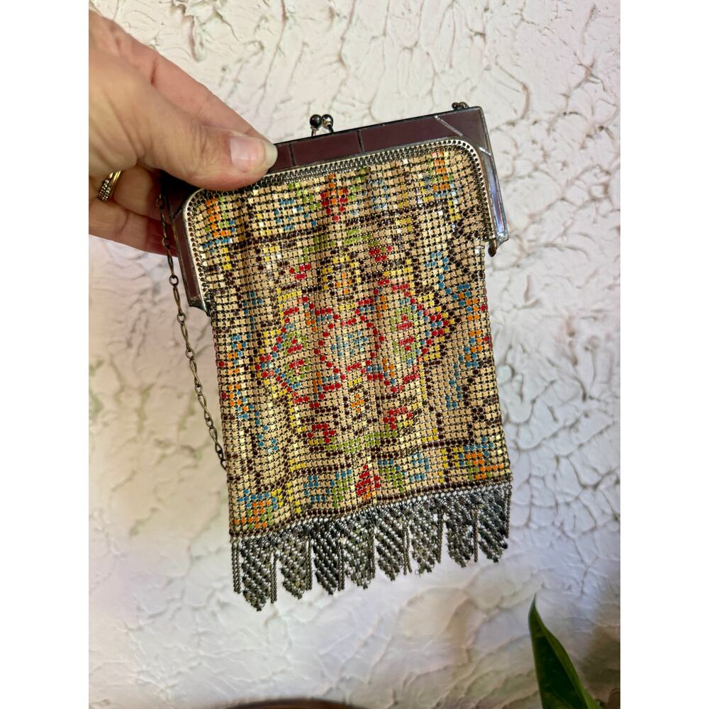 Vintage Whiting & Davis Mesh Purse, Art Deco Enamel Mesh Bag, Mandalian Style - Picture 5 of 10